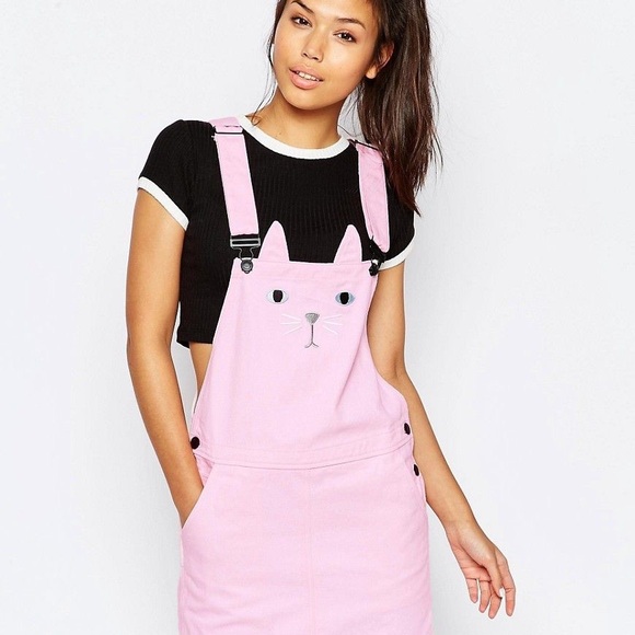 Lazy Oaf | Dresses | Lazy Oaf Pink Cat Overall Pinafore Dress | Poshmark